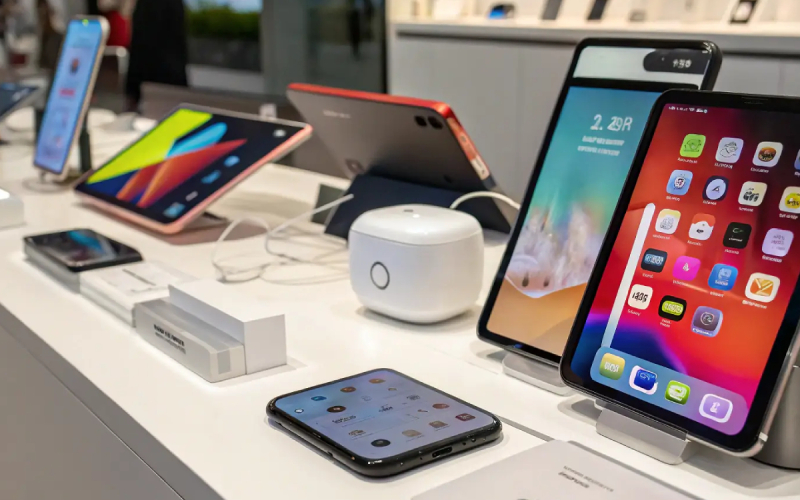 Modern smart devices and everyday tech displayed together on a clean table.