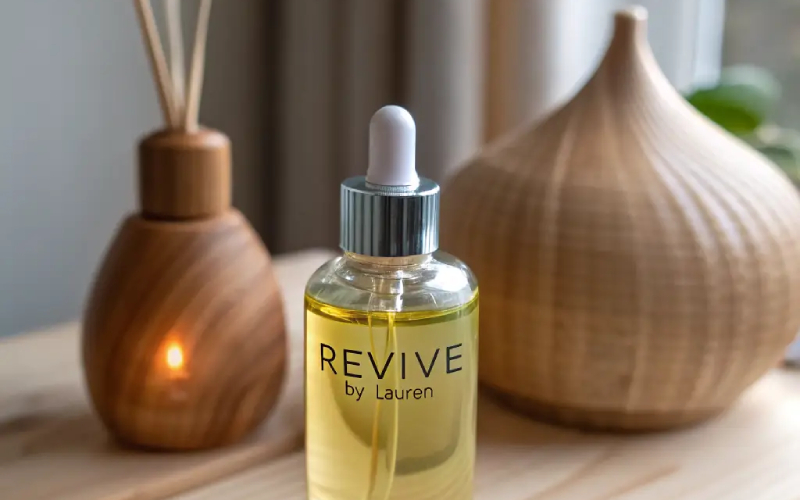 Home wellness items and household essentials placed on a clean wooden surface.